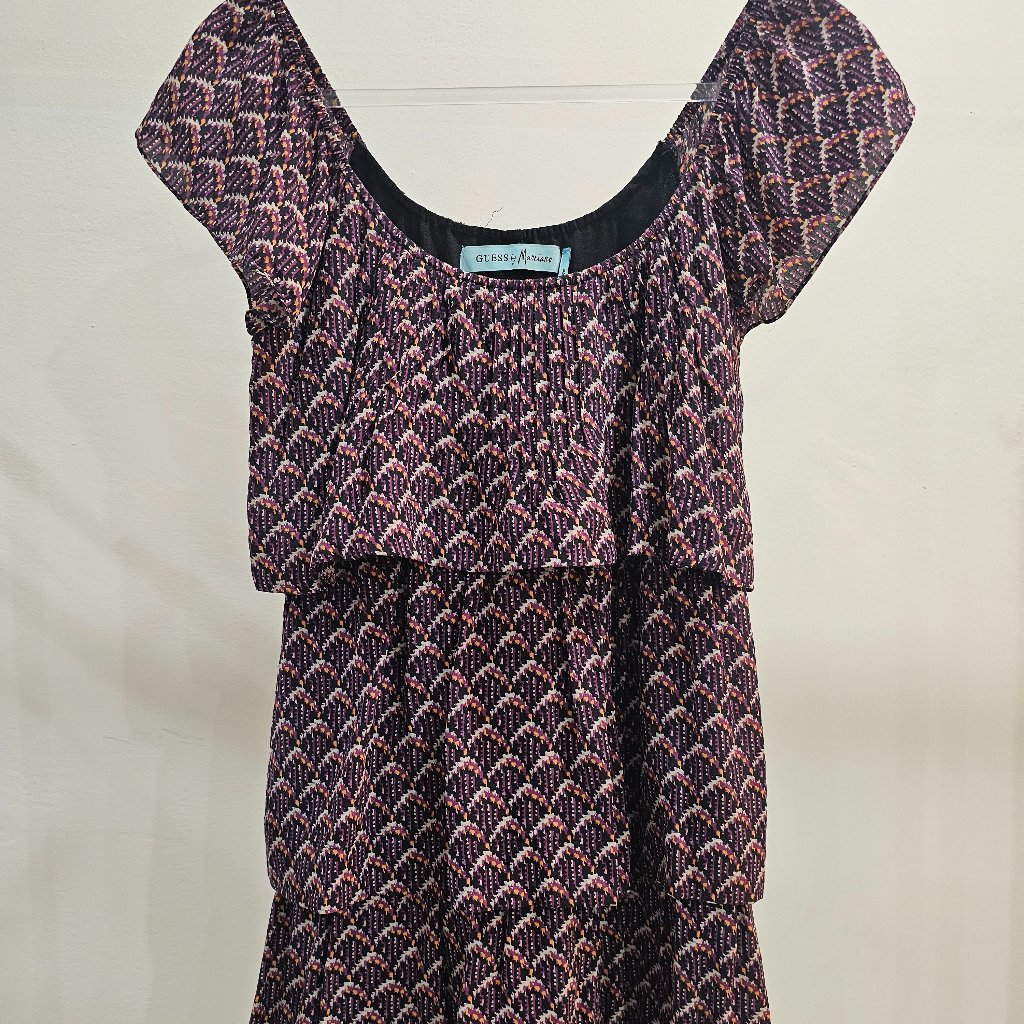 Guess By Marciano Print Tier/Ruffle Leisure Dress/Resortwear